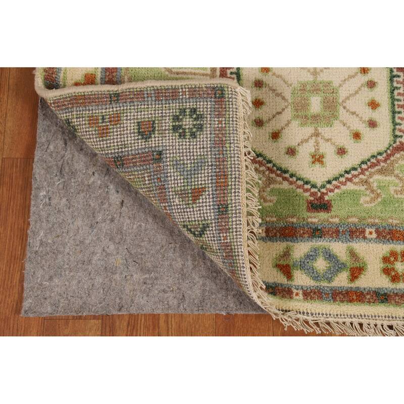 Light Green Geometric Khotan Indian Foyer Rug Hand-Knotted Wool Carpet - 2'11"x 5'0"