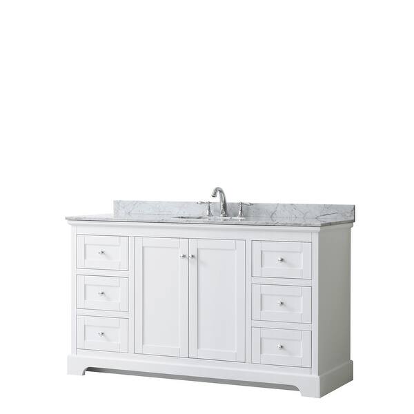 slide 2 of 24, Avery 60-inch Single Vanity, Marble Top, Oval Sink, No Mirror White, Chrome Trim, White Carrara Marble Top