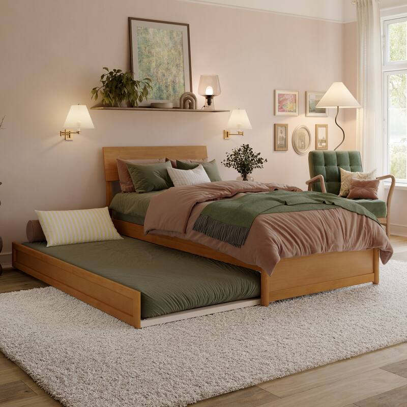 Norla Wood Platform Bed with Trundle - Light Toffee - Twin XL