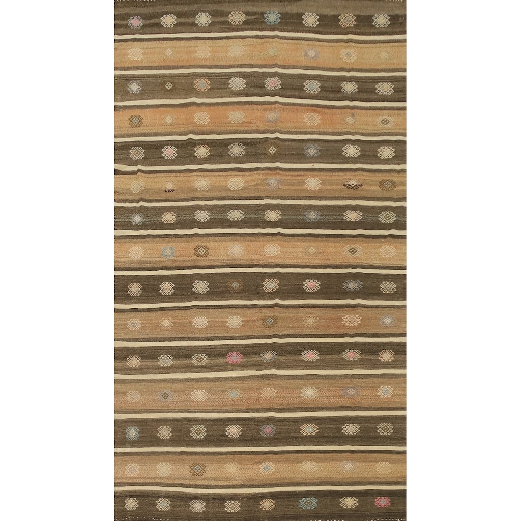 Hand Woven Oriental 100% Wool Carpet Southwestern Tribal Brown Kilim Area Rug - 10' 7'' X 5' 9''