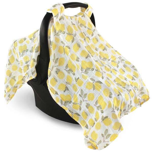 slide 1 of 1, Hudson Baby Infant Girl Muslin Cotton Car Seat and Stroller Canopy, Lemons, One Size - Lemons Lemons