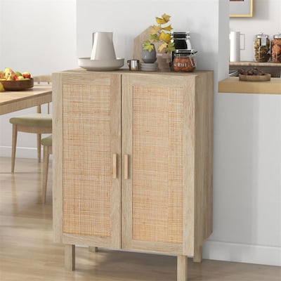 Buffet Cabinet with 2 Rattan Doors and Adjustable Shelves