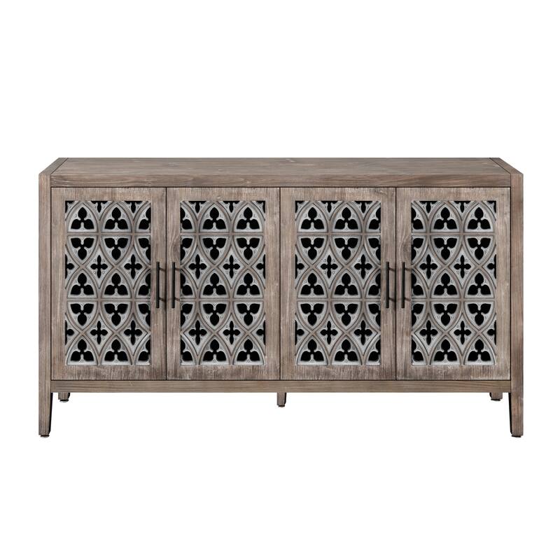 GDFStudio - Americana Hollow-Carved Antique Storage Sideboard Cabinet with 4 Doors