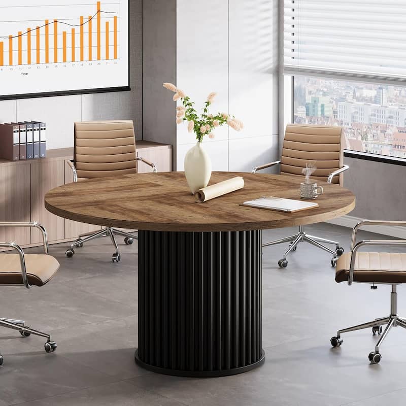 47'' Round Meeting Conference Table for 4-6 People,Sturdy Metal Base Office Desk
