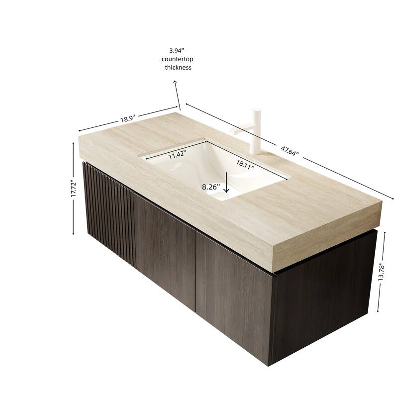 Floating Bathroom Vanity with Sintered Stone Top and Undermount Ceramic Basin