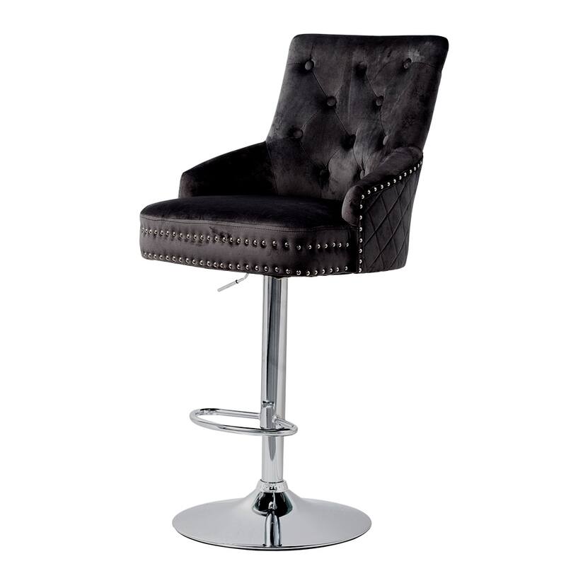 Velvet Swivel Bar Stool Tufted Back High Counter Seat