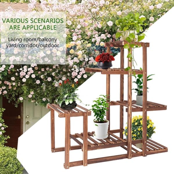 Multi Tier Wood Flower Rack Plant Stand Display