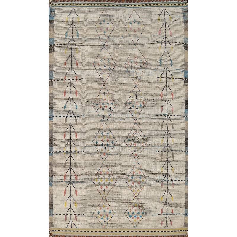 Striped Geometric Moroccan Area Rug Hand-Knotted Wool Carpet - 5'9"x 10'0"