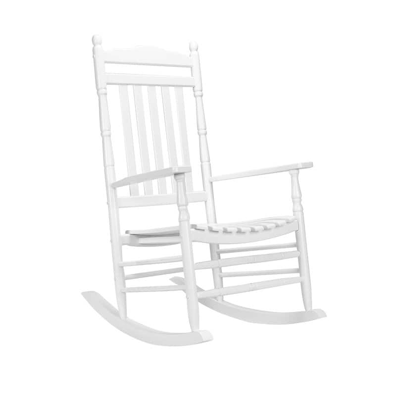 Outdoor Wood Rocking Chair 450 lbs High Back Solid Wood Relaxing Rocker - White - 1 Pack
