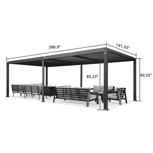 dimension image slide 4 of 36, PURPLE LEAF Outdoor Louvered Pergola with Adjustable Metal Roof for Patio Pergola