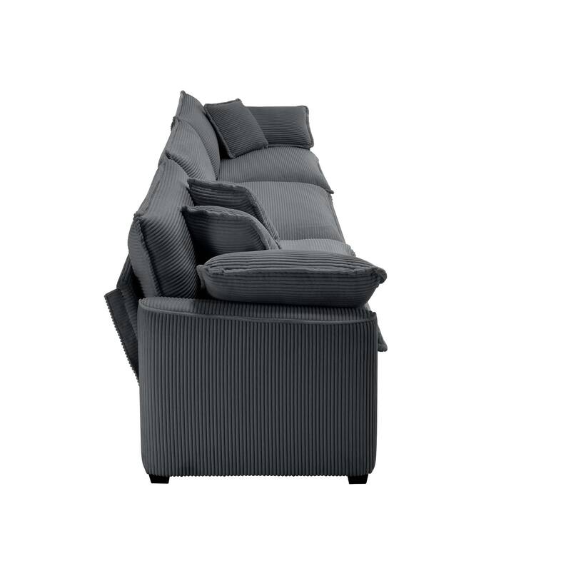 Corduroy Fabric Deep Seat Sofas Set with Throw Pillows, 3+2 Seater Flexible Combinations Sofa with Removable Armrests