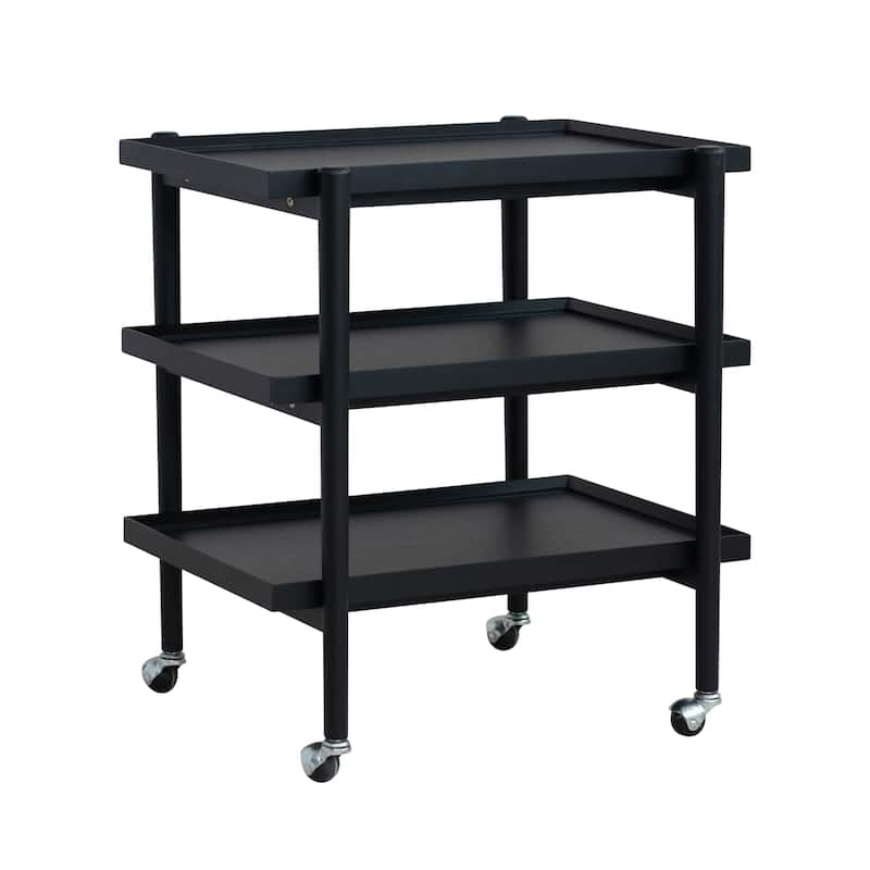 Rubberwood 3-Tier Bar Cart on Casters with Removable Tray/Shelf - 18.5"L x 23.62"W x 26.38"H - Black