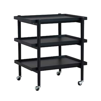 Rubberwood 3-Tier Bar Cart on Casters with Removable Tray/Shelf - 18.5"L x 23.62"W x 26.38"H
