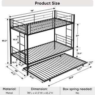 Black Metal Twin Over Twin Bunk Bed with Trundle - Convertible Design