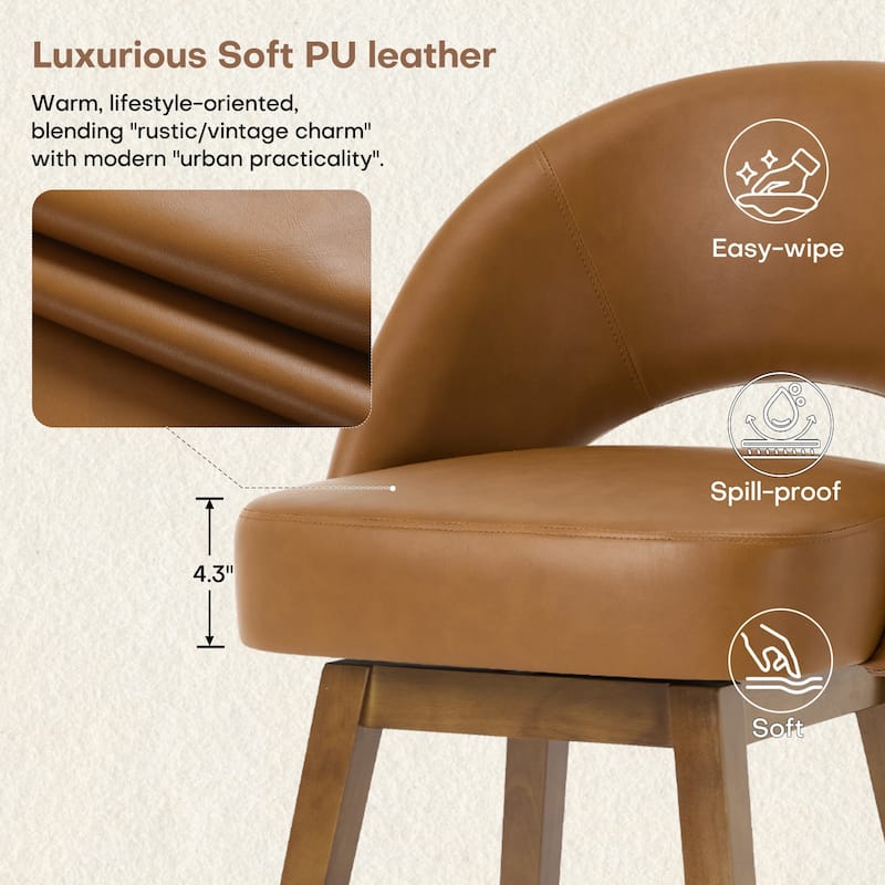 Upholstered Swivel Counter Height Bar Stools with Cutout Back and Solid Wood Frame - 38.2"H x 22.1"W x 23.6"D