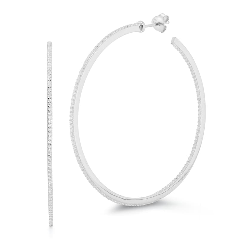 Soleil Sterling Silver Inside Out CZ Large Thin Hoops - White