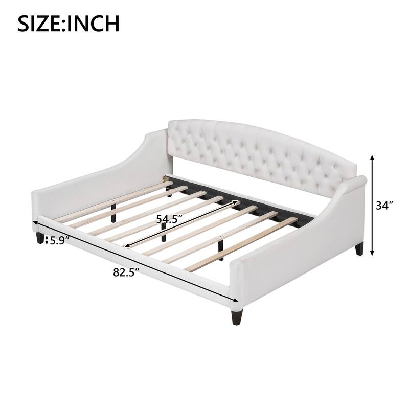 Luxury Velvet Living Room Daybed, Wooden Platform Sofa Bed with Tufted Button Backrest