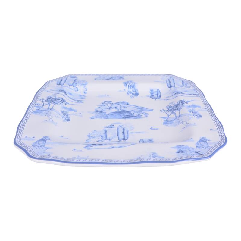 Scenic Toile Blue Porcelain 12 Pc Dinnerware Set