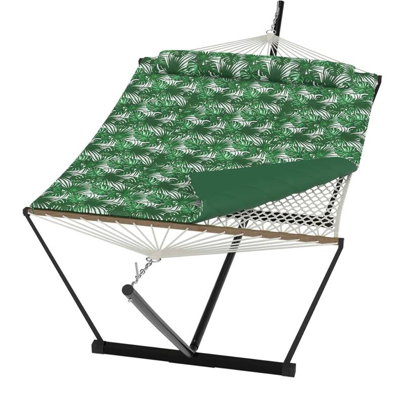 450 LBS Capacity, 2 Person Outdoor Hammock for Patio, Backyard, Garden, Beach - Green Stripes