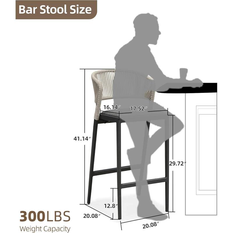 PURPLE LEAF Outdoor Counter Height Bar Stool Set of 2 Outdoor Patio Aluminum Chairs with Cushions