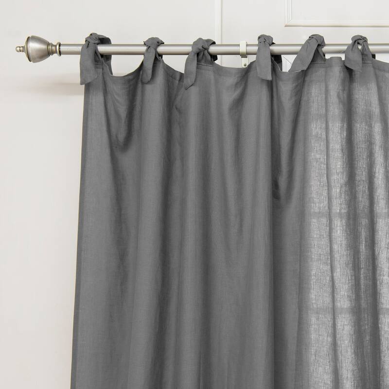 Aurora Home 100% Linen Romantic Tie Top Curtain Set