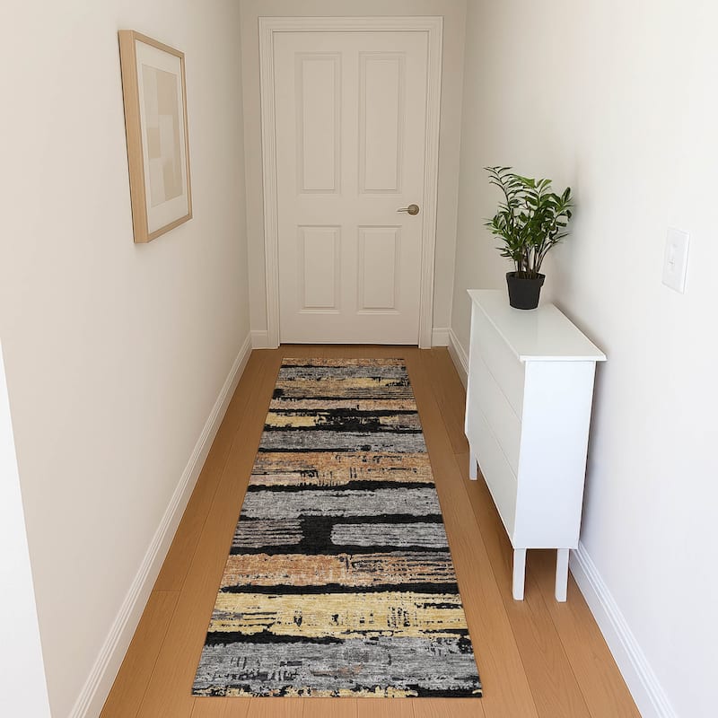 Premium Washable Super Soft Abstract Stripes Mayfield Rug - Black - 2'3" x 7'6"