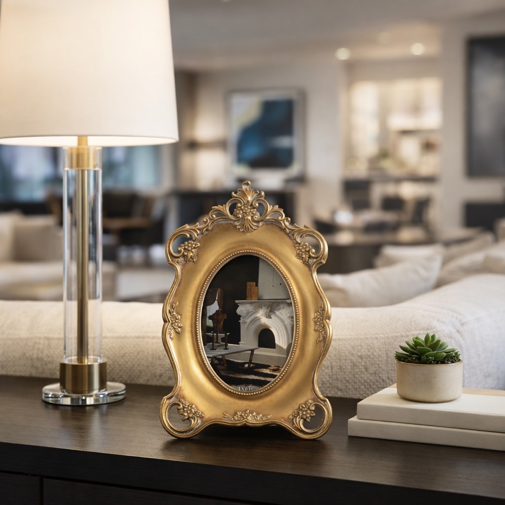 Resin Baroque Oval Decorative Photo Frame - Gold