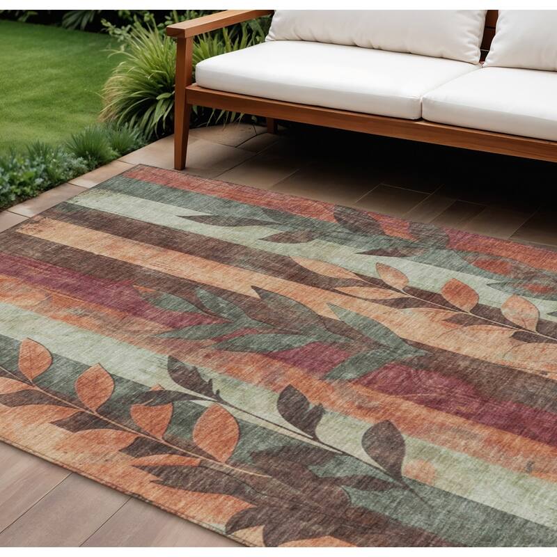 HomeRoots Floral Transitional Rectangle Outdoor Rug - 10' X 14'