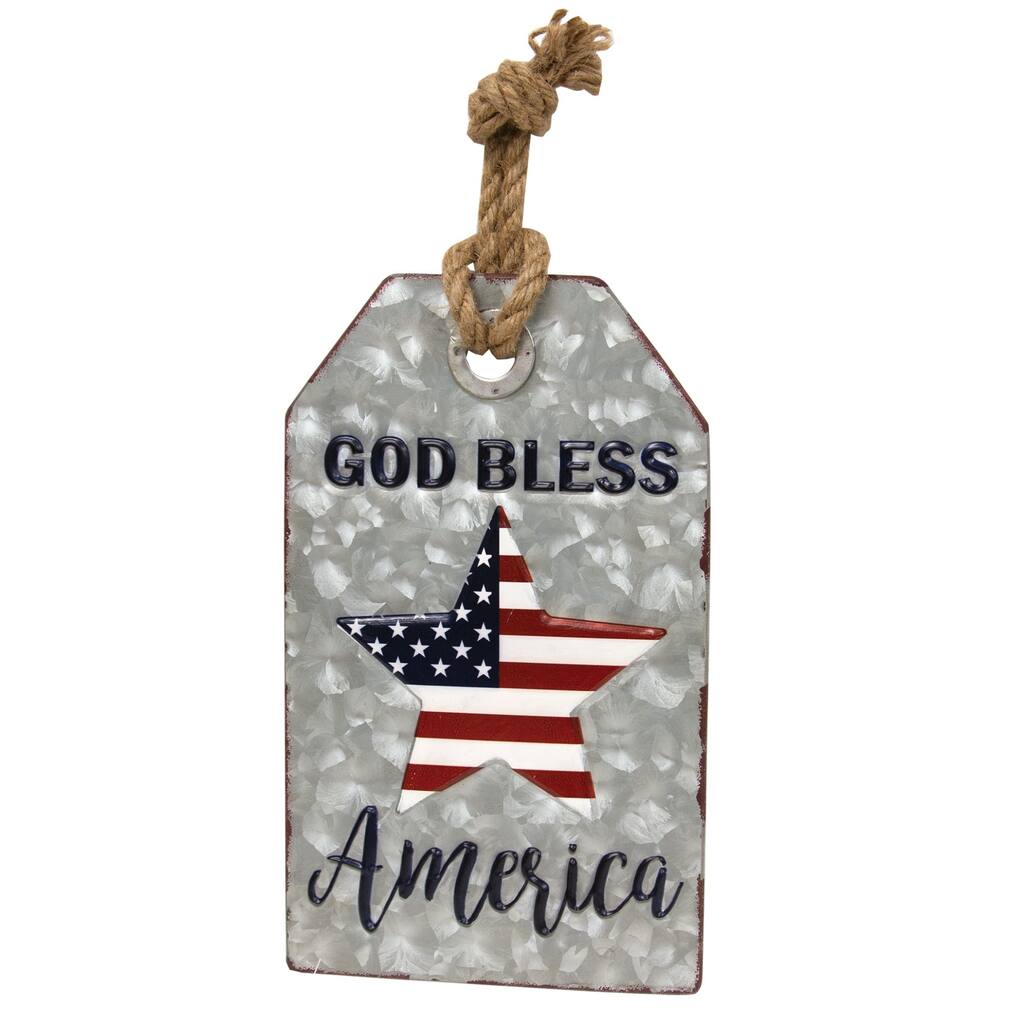 God Bless America Metal Tag w/ Jute