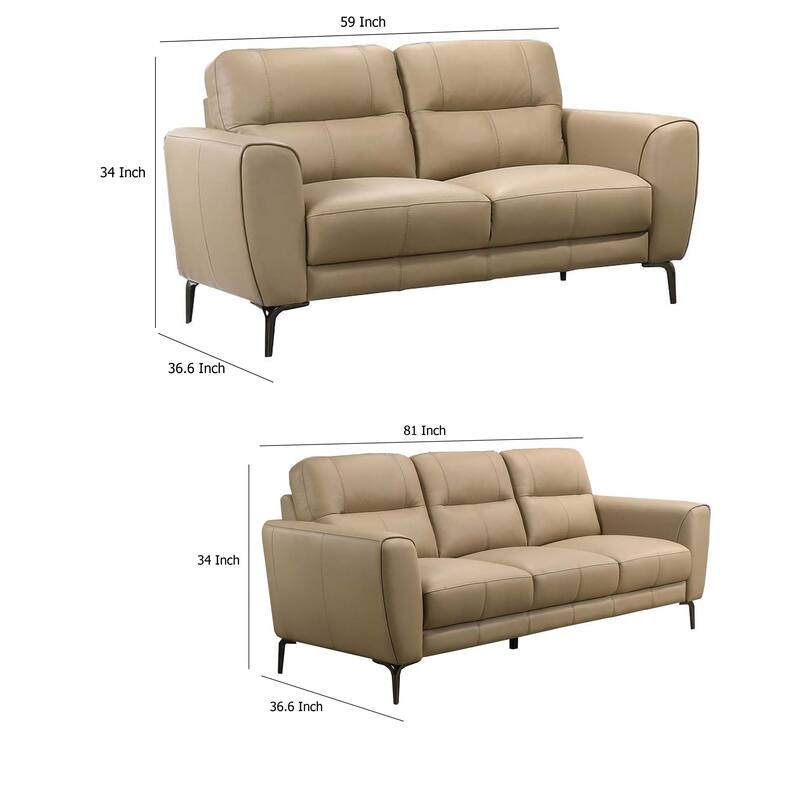 Hena 2pc Sofa and Loveseat Set, Modern Style, Light Beige Full Leather
