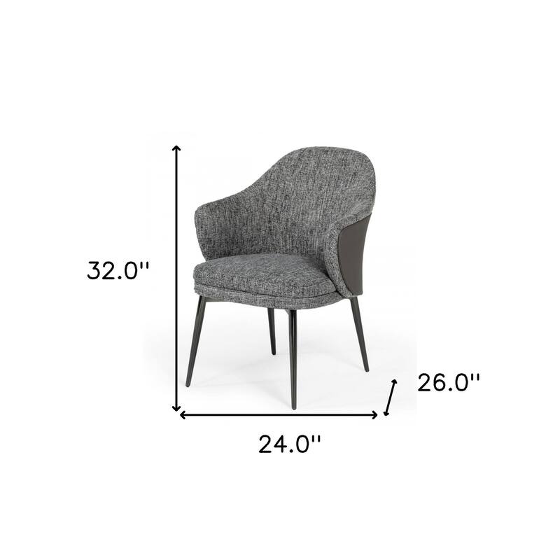 HomeRoots Gray And Black Upholstered Fabric and Faux Leather Wing Back Dining Arm Chair