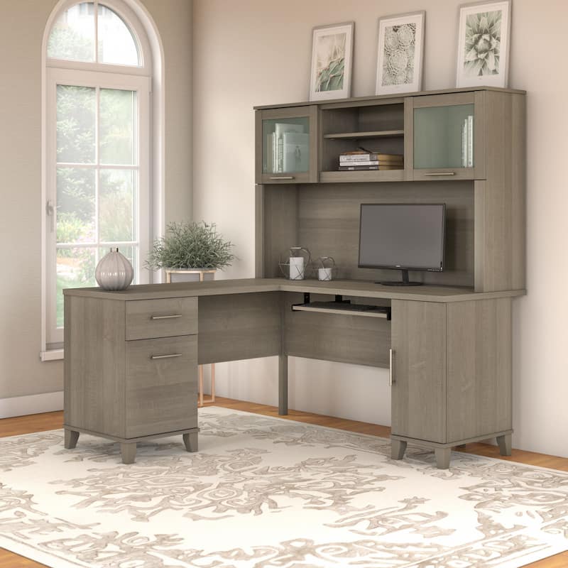 Bush Furniture Somerset 60W L Shaped Desk with Storage Hutch - Ash Gray