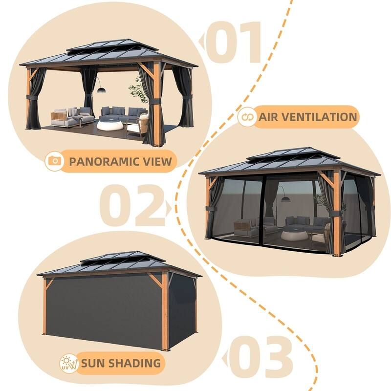 Erommy Premium Wood Gazebo with Double Hardtop Roof, Durable, Elegant Outdoor Pergola for Backyard & Patio