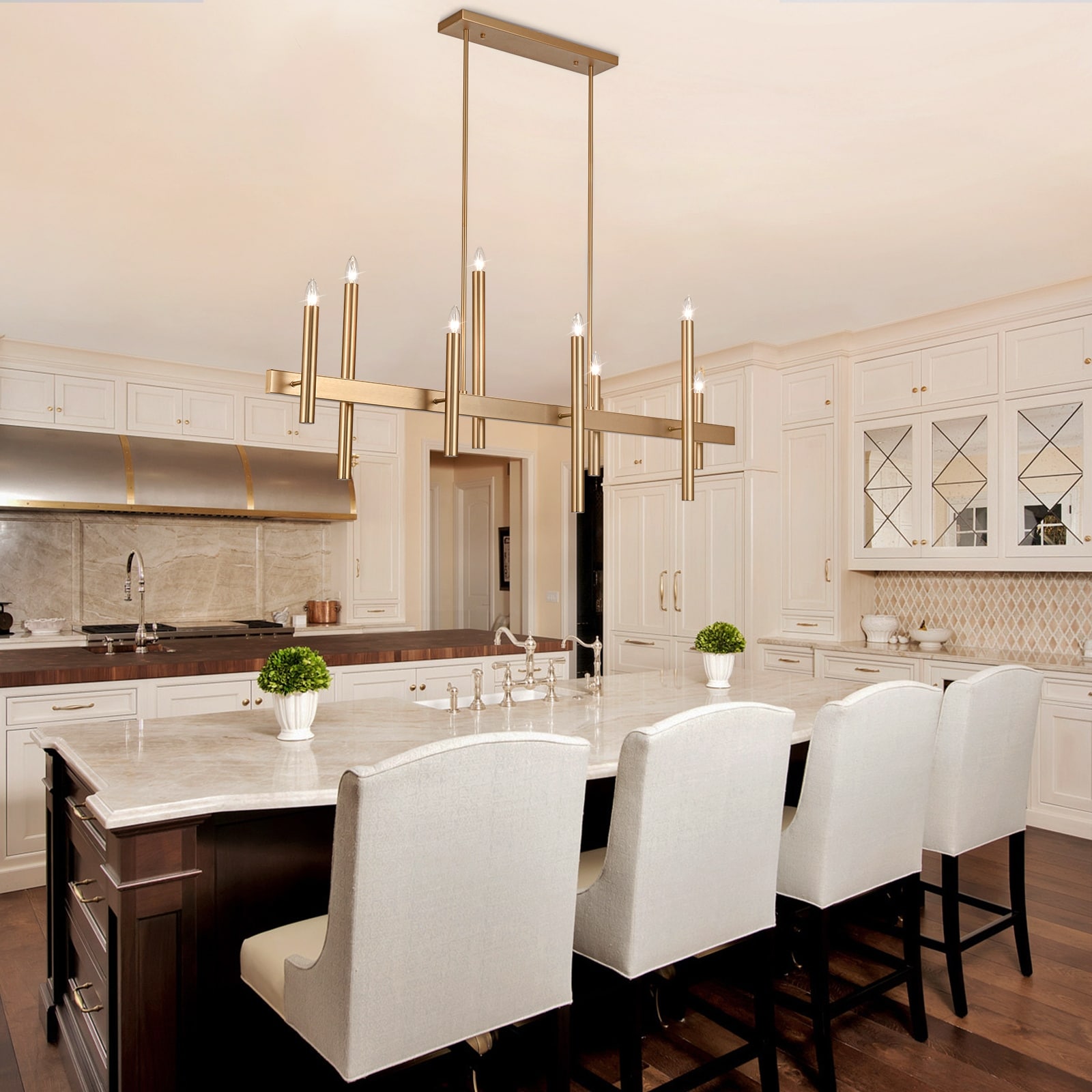 Modern 8-Light Linear Chandelier for Kitchen Island
