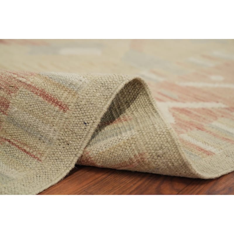 Hand Woven Oriental 100% Wool Carpet Southwestern Tribal Beige & Ivories Kilim Area Rug - 9' 8'' X 6' 8''