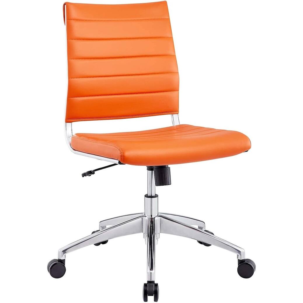 Orange Ribbed Armless Mid Back Swivel Conference Chair with