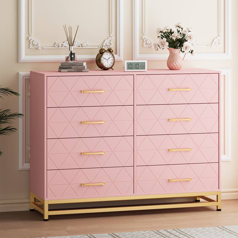 Dresser for Bedroom with 8 Drawer TV Stand - Pink
