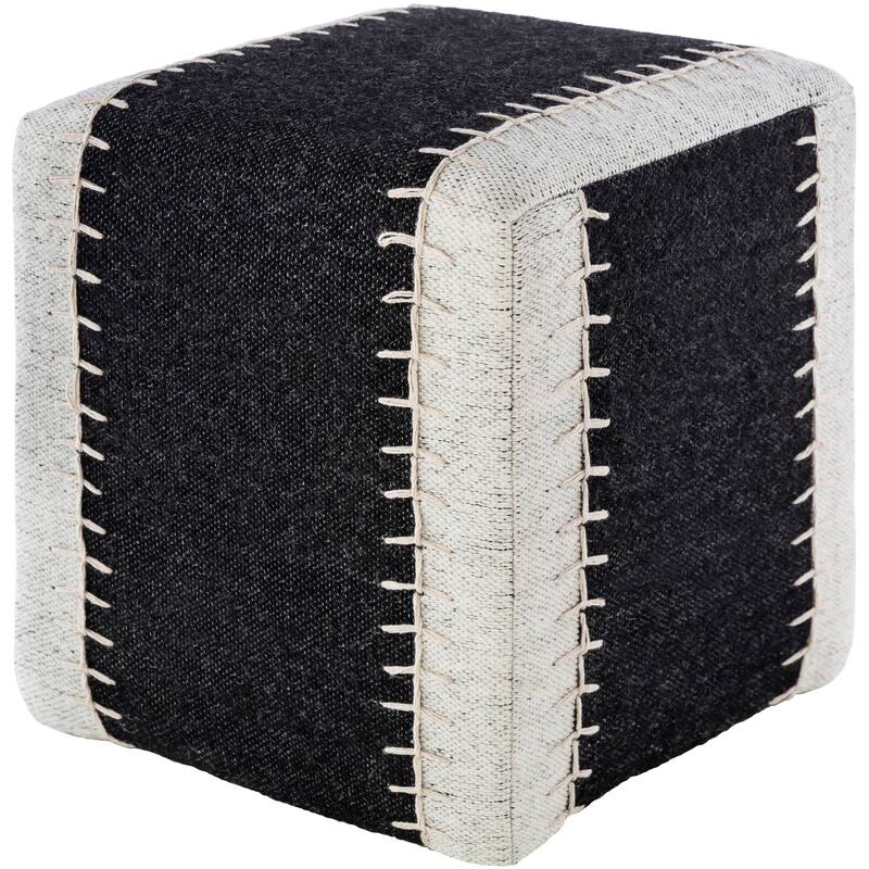Yianni Farmhouse Stripe 16-inch Square Pouf - Black
