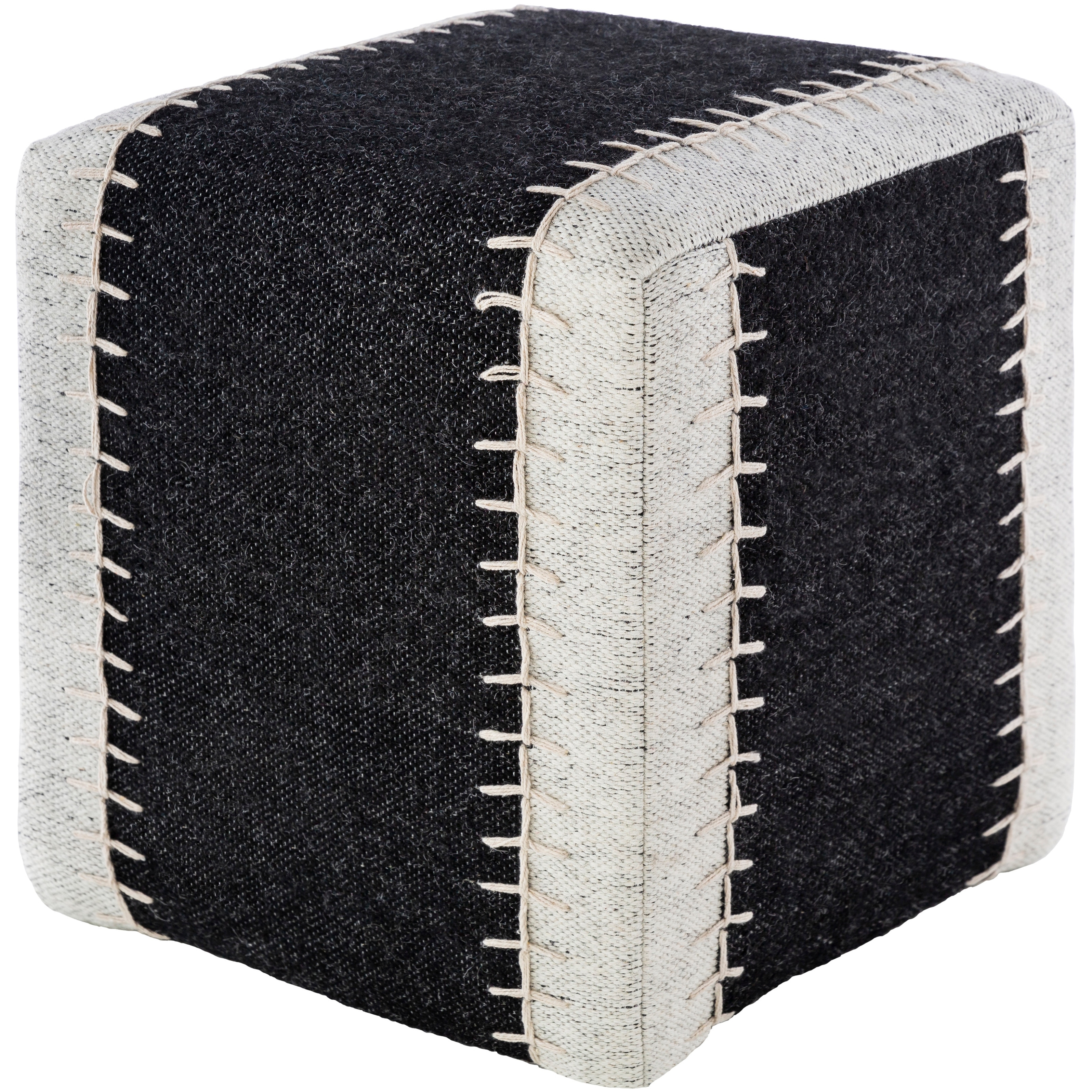 Yianni Farmhouse Stripe 16-inch Square Pouf