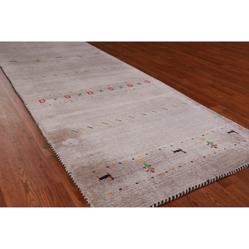 Hand Knotted Oriental 100% Wool Carpet Tribal Animal Pictorial Brown Gabbeh Runner Rug - 9' 10'' X 2' 9''