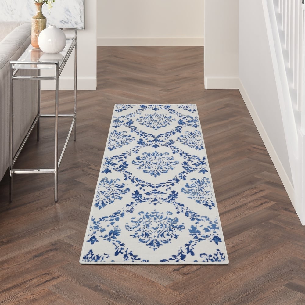 Nourison Whimsicle Boho French Country Floral Blue Ivory Area Rug