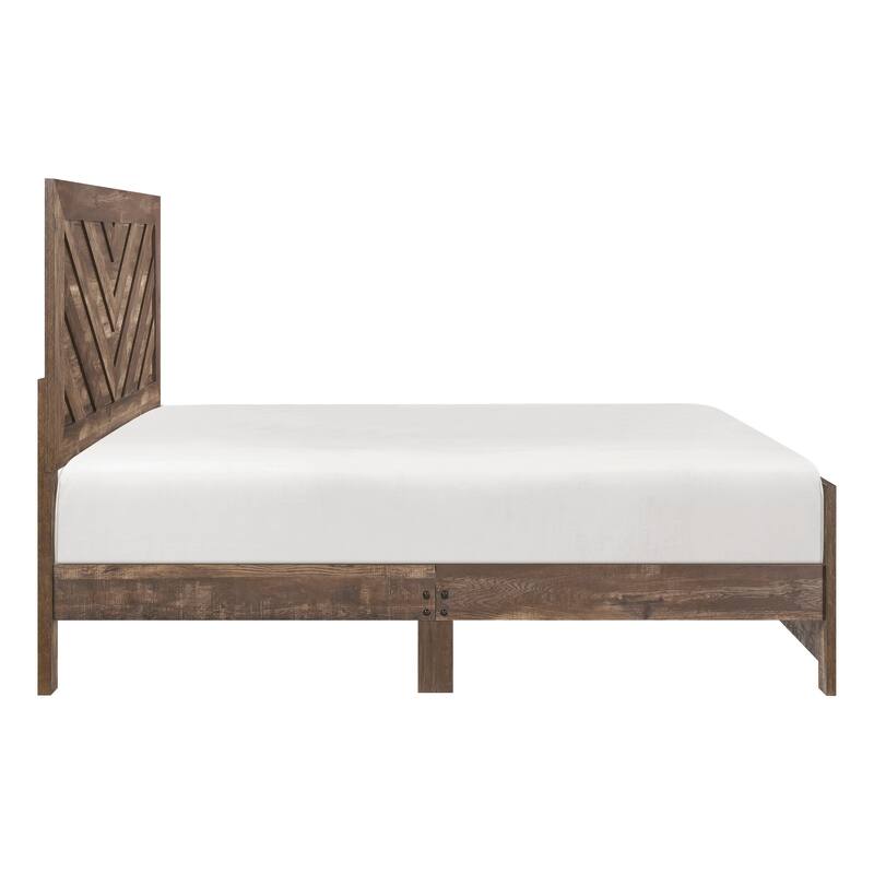 Rustic Brown Finish Queen Size Panel Bed with Headboard and Footboard, Easy Assembly, Ships in One Box