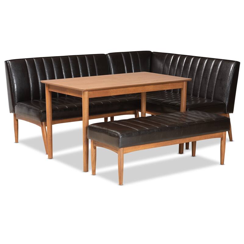 Daymond Mid-Century Upholstered and Walnut 4-PC Dining Nook Set - Black