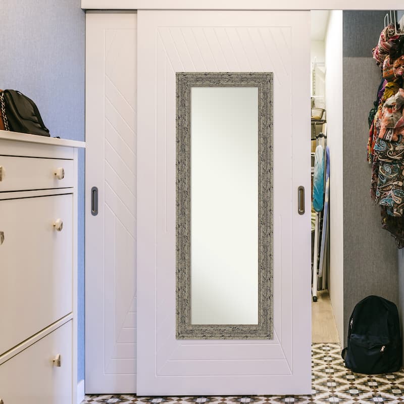 Attic Aged Non-Beveled Wood Framed Full-Length On the Door Mirror
