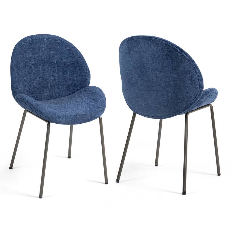 Set of 2 Benedetta Blue Linen Upholstered Dining Chair with Iron Legs