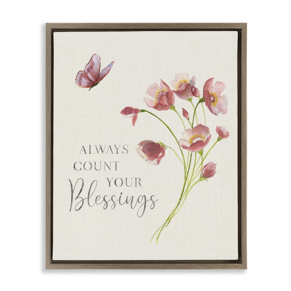 Stupell Count Your Blessings Florals Framed Floater Canvas Wall Art Design By Janet Tava