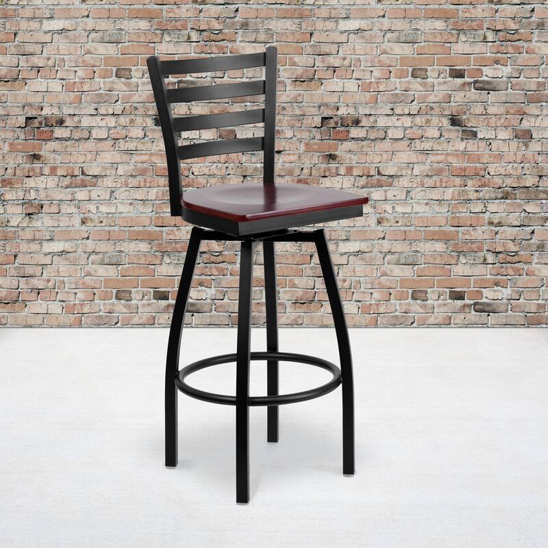 Ladder Back Swivel Metal Barstool - 16.5"W x 20.5"D x 44.5"H - Black/Mahogany