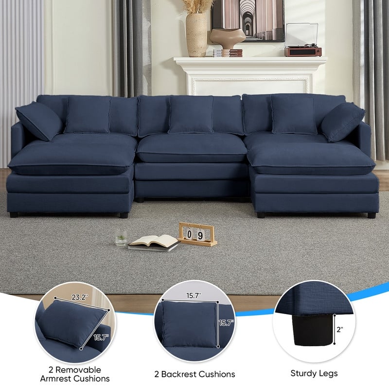 Mixoy 113''U-Shaped Modular Sectional Sofa, 5-Seat Cloud Couch with 2 Ottomans,Modern Chenille Sleeper Sofa,Deep Seat Couches