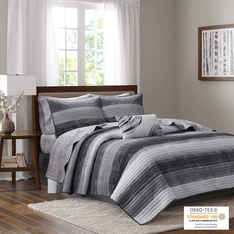 Madison Park Essentials Barret Quilt Set with Cotton Bed Sheets