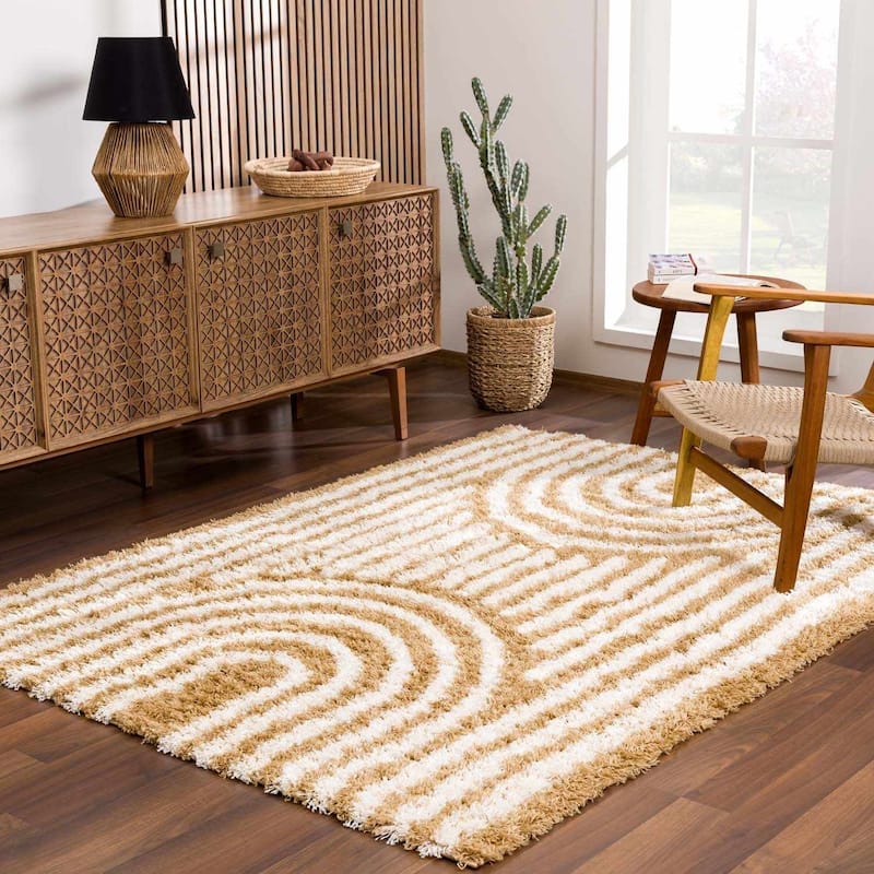 Hauteloom Calup Living Room, Bedroom Area Rug - Plush Pile - Camel, Ivory - 5'3" x 7'3" - 6'7" x 9'6" - Camel, Ivory / Calup